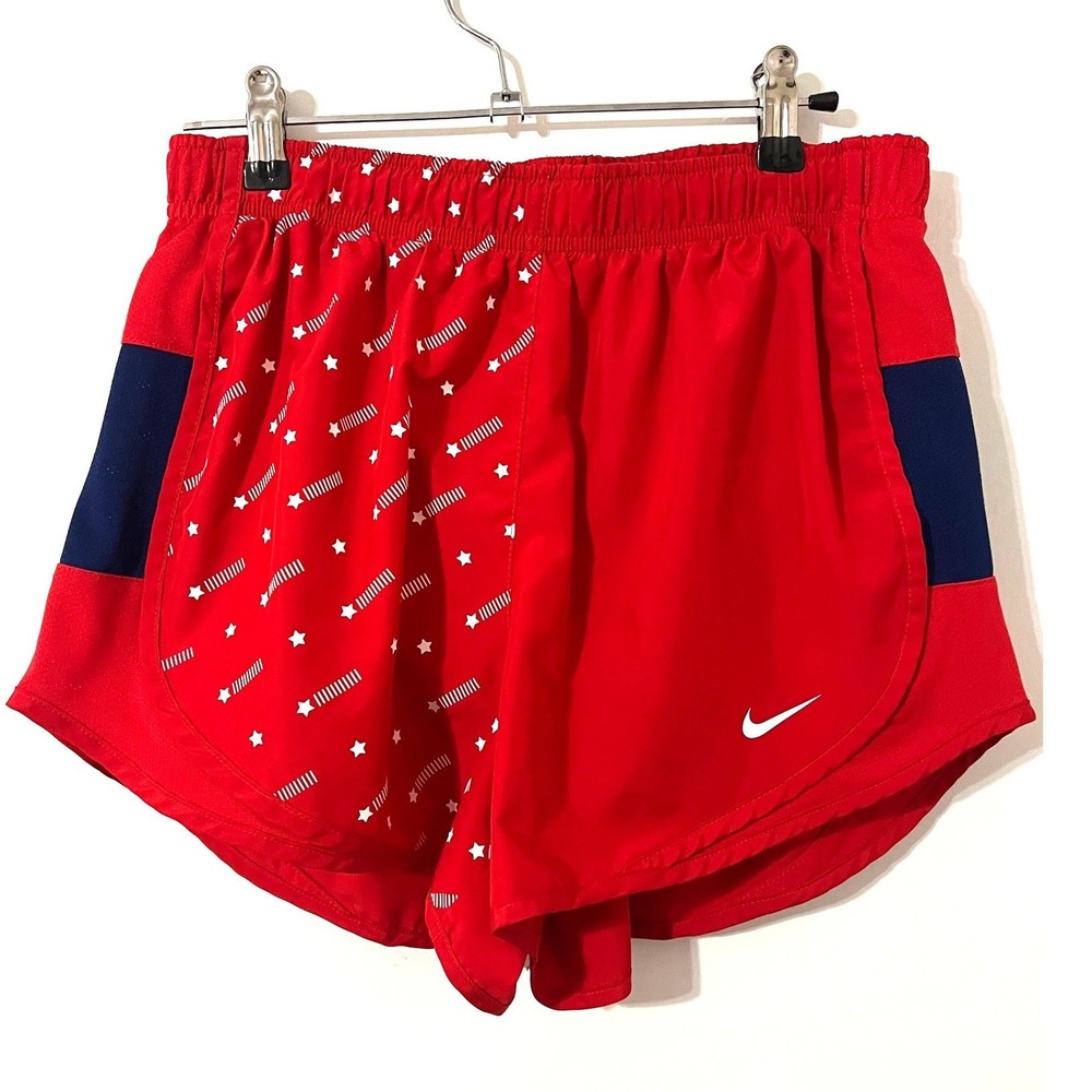 NIKE Running Shorts Women M Red Star Print Dri-Fit Patriotic Americana Athletic